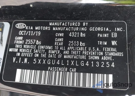 2020 Kia Optima Ex Premium z USA, uszkodzony, nr VIN 5XXGU4L1XLG413254